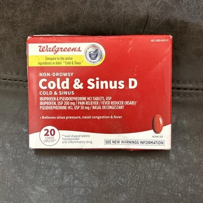  Walgreens non-drowsy cold & sinus D, 20cap ( exp. 08/2026 - Image 1 of 4