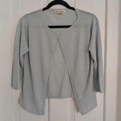 Vintage Merona Womens Preppy Cardigan MEDIUM Retro Stretch 3/4 Sleeve Light Blue - Image 1 of 4