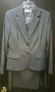 Womens Gray Striped TAHARI ARTHUR S. LEVINE Skirt Suit 2pc $240 - Picture 1 of 4