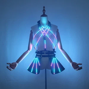 LED Luminous Sexy Short Skirt Bra Set Colorful Light Stage Bar Show Glow Costume - Picture 1 of 23