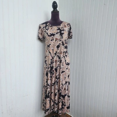 Vestido midi Impressions Workshop para mujer negro tostado cachemira floral manga corta S Foto 1 de 4