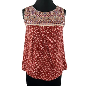 Anthropologie Akemi + Kin rot bunt Baumwolle bestickt Blumen ärmellos Tank XS - Bild 1 von 8