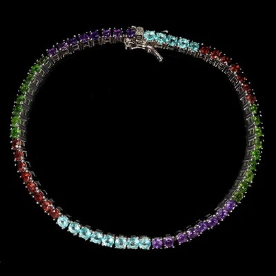 Pulsera de plata de ley 925 redonda amatista 3 mm topacio piedras preciosas joyería 7 pulgadas Foto 1 de 4