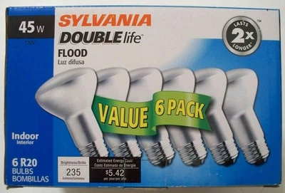 Sylvania Double Life 6 Pack 45W R20 Flood Light Bulbs - 2850K - Combo Ship - Image 1 of 2