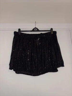 Black Sequin Bardot Top Plus Size 20 3/4 Sleeve Party Occasion Off Shoulder Smar - Image 1 of 4