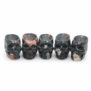 Red White Clouds Black Jade , Carved Skull Cup Crystal Healing Random 1pc - Picture 1 of 7