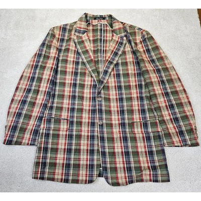 COTTON BROTHERS Men's Madras Plaid Sport Coat 46L 100% Cotton Preppy Ivy League - Image 1 of 4