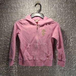 Juicy Couture Girls 5 Hoodie Velour Rhinestone Pink Gold Track Jacket Retro - Picture 1 of 8