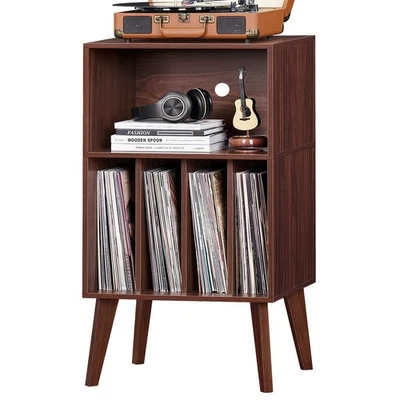 Record Player Stand, Walnut Turntable Stand Holds up to 160 Albums, Mid-Centu... - Image 1 of 4