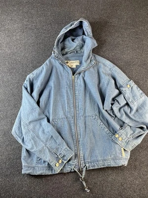 Chaqueta Columbia Vintage Mujer Azul Mediana Denim Con Capucha Cremallera Completa Cordón Años 90 Foto 1 de 4
