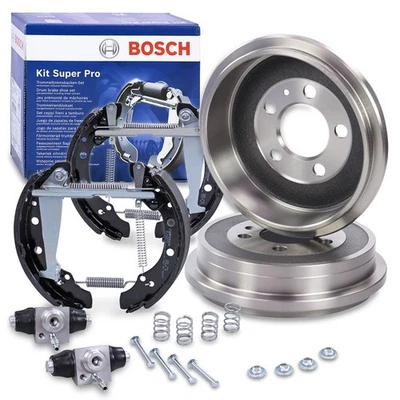 TAMBURI FRENO + GANASCE FRENO BOSCH ASSE POSTERIORE PER VW FOX POLO 9N - Immagine 1 di 4