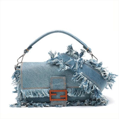 Bolso de Hombro Fendi Mamma Baguette Denim 2 Vías Azul 7VA572 Foto 1 de 4