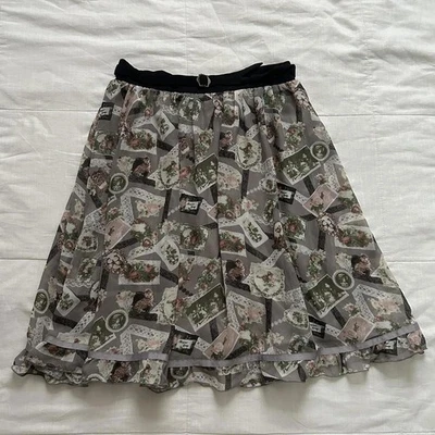 Axes Femme grey floral vintage motif skirt with ruffle hem - Image 1 of 4