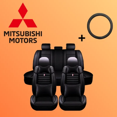 For All Mitsubishi Black Leather Luxury Cushion Seat Cover 5 Seat Custom Fit - Image 1 of 4