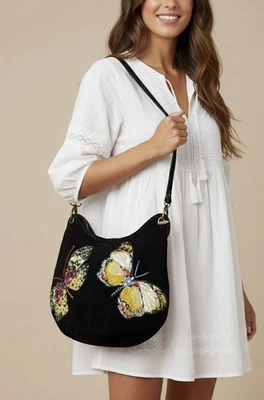 Cartera Hobo Mary Frances RARA Gamuza Cuentas Artesanal Hada Mariposas Glamour Encantado Foto 1 de 4