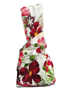 Japanese Knot Bag Handmade Delicate Wild Pansies Wrist Bag Lined 11.5x5.5x4 New - Picture 1 of 12