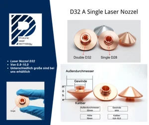 D32-SERIE A TIPO BOQUILLAS LÁSER SINGLE 2,0MM D32 H15 M14 para cabezal de corte láser de fibra - Imagen 1 de 6