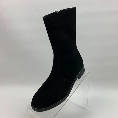 Talbots Hopy Boots Black Leather Suede Mid Calf Round Toe Block Heel Sz 5.5M NEW - Image 1 of 4