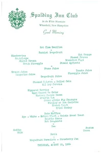 1964 Spalding Inn Club Menu Colazione Aug 20 White Mountains, Whitefield, Nuovo di zecca A3 - Foto 1 di 2