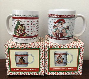 New Inl Boxes World Bazaars Set Of 2 Christmas Holiday Cups Mugs Bear And - Picture 1 of 11