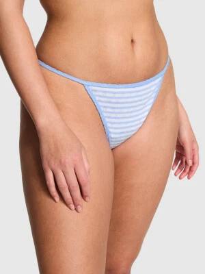Victoria's Secret ROSA - M Algodón Tanga Tanga en V Azul Blanco Rayas Mediano Foto 1 de 4