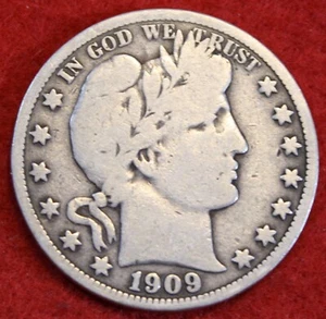 Medio dólar barbero 1909 90% moneda de plata circulada BH569 - Imagen 1 de 2