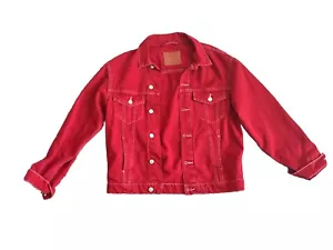 ZARA Red Denim Jean Jacket Women’s Size Small Oversized - Picture 1 of 3