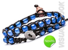 AUTENTICO TAMASHII BRACCIALE TIBET AGATA BLU 2 GIRI Amuleto dei Monaci Tibetani