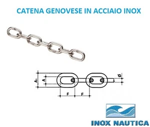 CATENA GENOVESE IN ACCIAIO INOX 316 DA 2 a 8 mm ANCORA ORMEGGIO BARCA NAUTICA - Foto 1 di 1