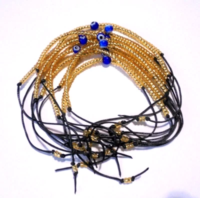 10 Glück-Freundschaftsbänder Türkisches Auge Nazar Murano Perle Goldfarbig 3 mm - Bild 1 von 2