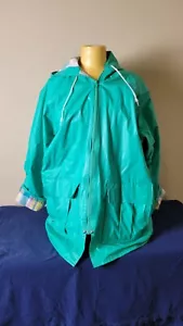 Misty Harbor Plaid Flannel Lined PVC Rain Jacket Turquoise Size Medium - Picture 1 of 8