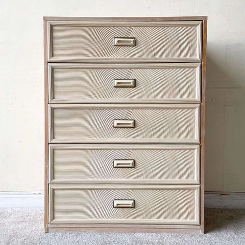 Boho Chic Wavy Pencil Reed Lexington Highboy Dresser by Henry Link Cover