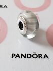 Genuine Pandora Silver Grey & White Candy Stripe Murano Glass Bead Charm 925 ALE