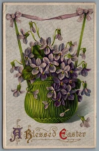 Postcard Easter c1910 Winsch Back A Blessed Easter Basket of Violets Orb Cancel - Picture 1 of 2