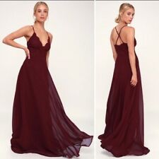Lulus Madalyn Burgundy Lace and Chiffon Maxi Prom Formal Bridesmaid Gown Dress M