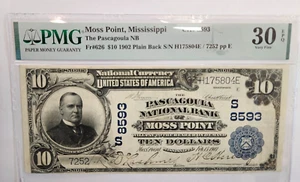 1902 $10 Pascagoula National Bank OF Moss Point Mississippi PMG VF30 Ch #8593 - Picture 1 of 2