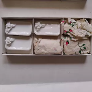 Vintage Mid Century Set 6 White Porcelain 'Rose' Place, Name Markers, Cards - - Picture 1 of 7