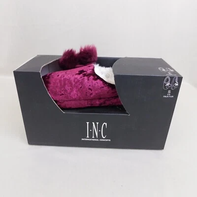 Zapatillas de mula INC de terciopelo aplastado de piel sintética con pompón - Borgoña, 5-6 pequeñas #C112 Foto 1 de 4