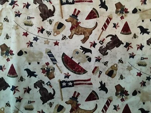 Spirit of America Folk Art Fabric Dogs Flags Celebration 4 Yds for Henry Glass - Picture 1 of 12