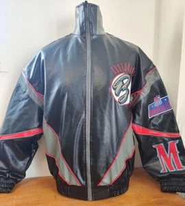 Schwarze Varsity Kunstleder Longline Bomberjacke Größe M Boston 1985 Design NEU - Bild 1 von 24