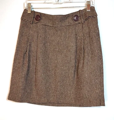 Falda Loft Tweed Plisada Hasta la Rodilla Bolsillos Ocultos Marrón Vino Crema Talla 2 Foto 1 de 4