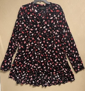 Lane Bryant Button-Down Tunika Top fließend ausgestellt hoher niedriger Saum Gr. 18 Viskose Blumenmuster - Bild 1 von 18