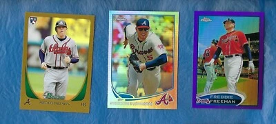 Freddie Freeman 2011 Bowman Gold 2013 Topps refractor cromado 2012 cromo púrpura Foto 1 de 2