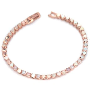Unheated 3 mm. Round White Rainbow Opal Bracelet Silver 925 Sterling - Picture 1 of 5