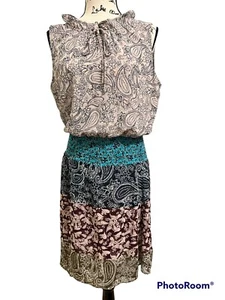 Cabi Dani Paisley Patchwork Shirred Chiffon Dress - Very good condition - Picture 1 of 8