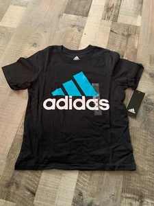 NWT Boys Adidas Black Blue Logo Athletic T-shirt Size 6 cotton tee FREE SHIPPING - Picture 1 of 2