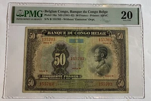 1941-42 BELGIAN CONGO PICK#16A 50 FRANCS PMG 20 BANQUE DU CONGO BELGE - Picture 1 of 3