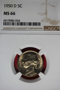 1950 -D NGC 5C MS66 JEFFERSON NICKEL #B48977 - Picture 1 of 2