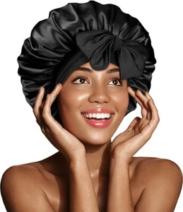 Silk Hair Bonnet for Sleep Hyaluronic Acid Infused Satin Bonnet with Adjust Ties - Picture 1 of 7