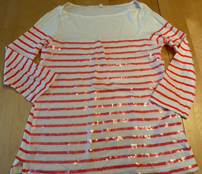 J CREW FACTORY ORANGE STRIPE SEQUINS KNIT TOP WOMENS SZ S - Image 1 of 4